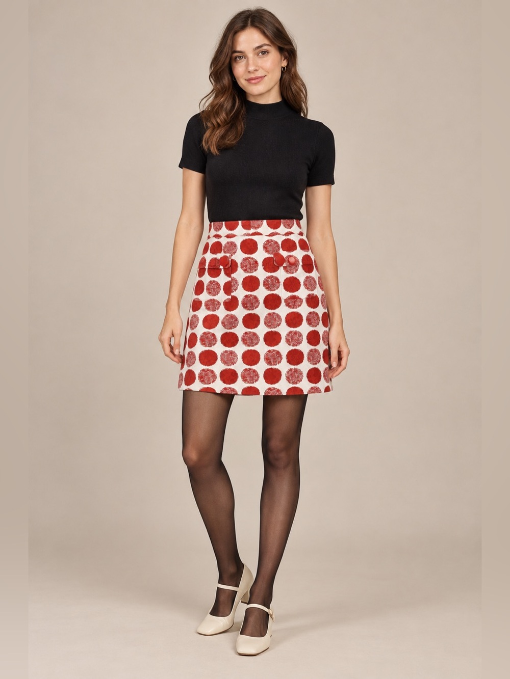 Jade Melody Tam Size 4 Red White Polka Dot A-Line Mini Skirt Cotton Blend
